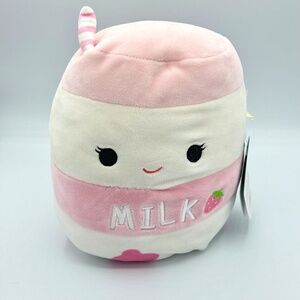 Squishmallows NWT 10” Amelie Strawberry Milk Cow Print Food Squad Foodie Plushie